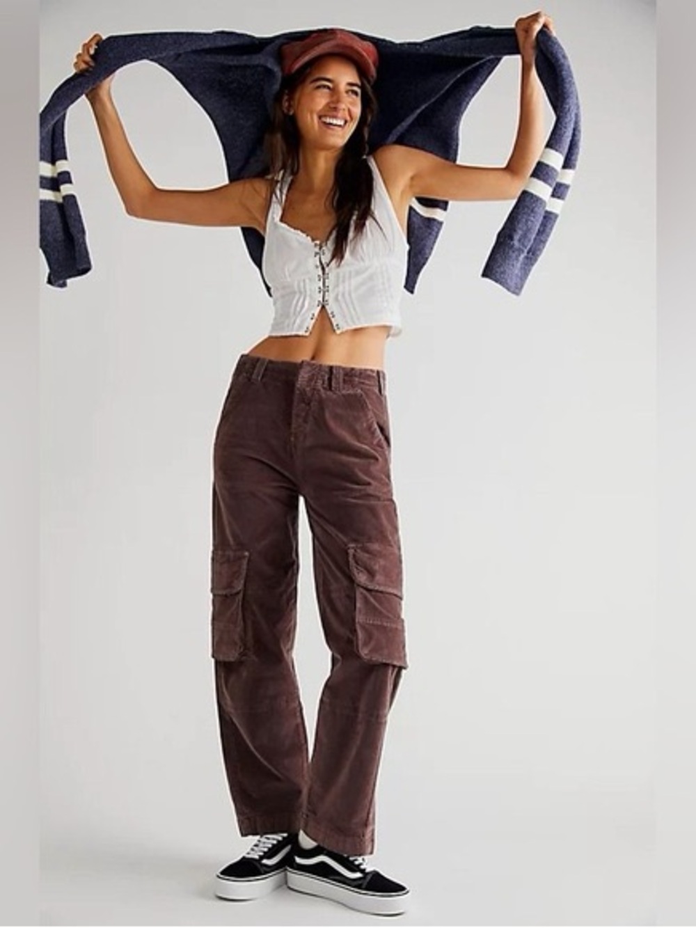 Free People Hard Crushin’ Plush Cargo Pants Chocolate Merlot Size 10 NWT ($148)